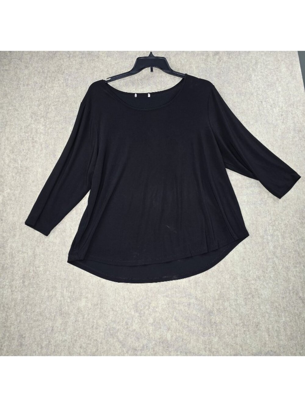 Black Asymmetrical Hem 3/4 Sleeve Top